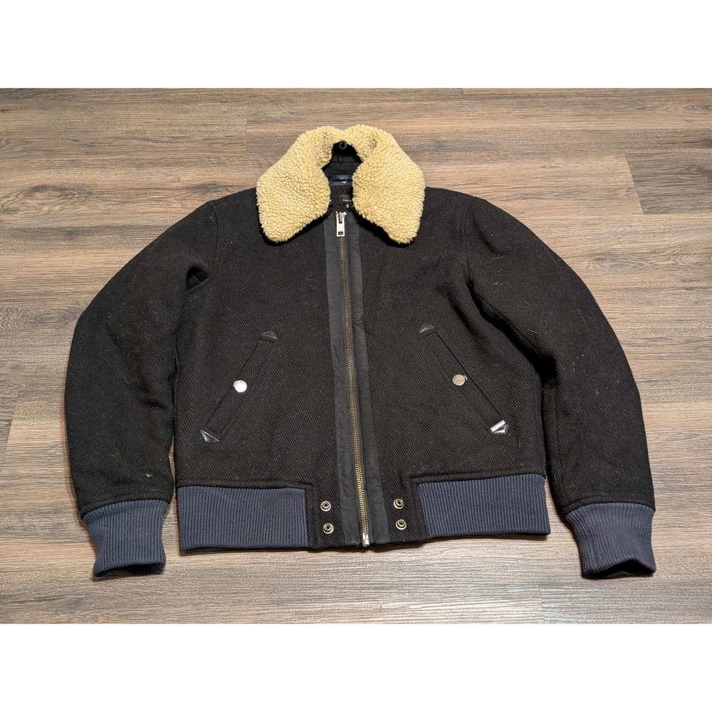 Diesel Mens Wool Bomber Jacket Black Sherpa Collar Flight Aviator Size L